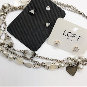 Silver & White Jewelry Bundle Necklace‎ & Earrings